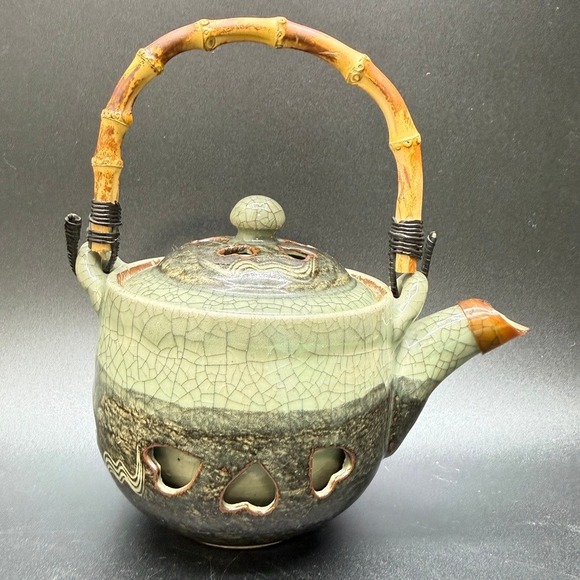 VTG Otagiri SomaWare Somayaki MCM Japan Tea Pot Set Green 6 Cups Golden Horse - Picture 4 of 16